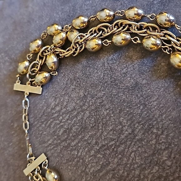 VTG 1960s Goldtone Layered Beaded Chain Holiday Necklace - Picture 6 of 7